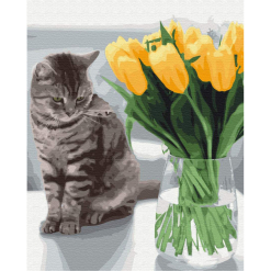 Pictura pe numere - cat with tulips