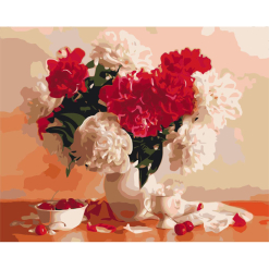 Pictura pe numere - red and white peonies and cherries