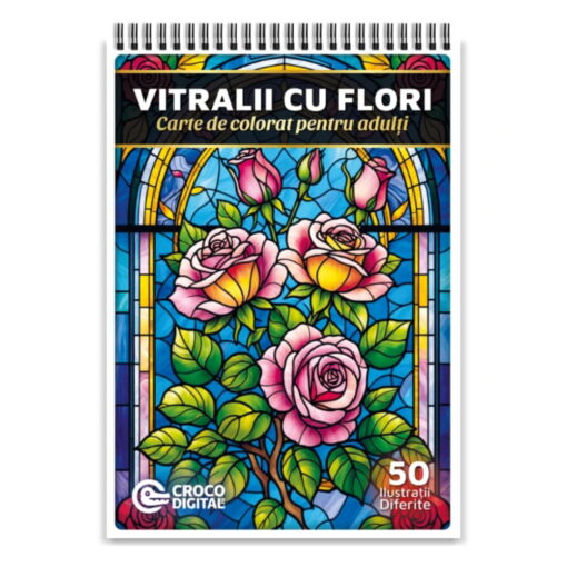 Carte de Colorat - Vitralii cu Flori